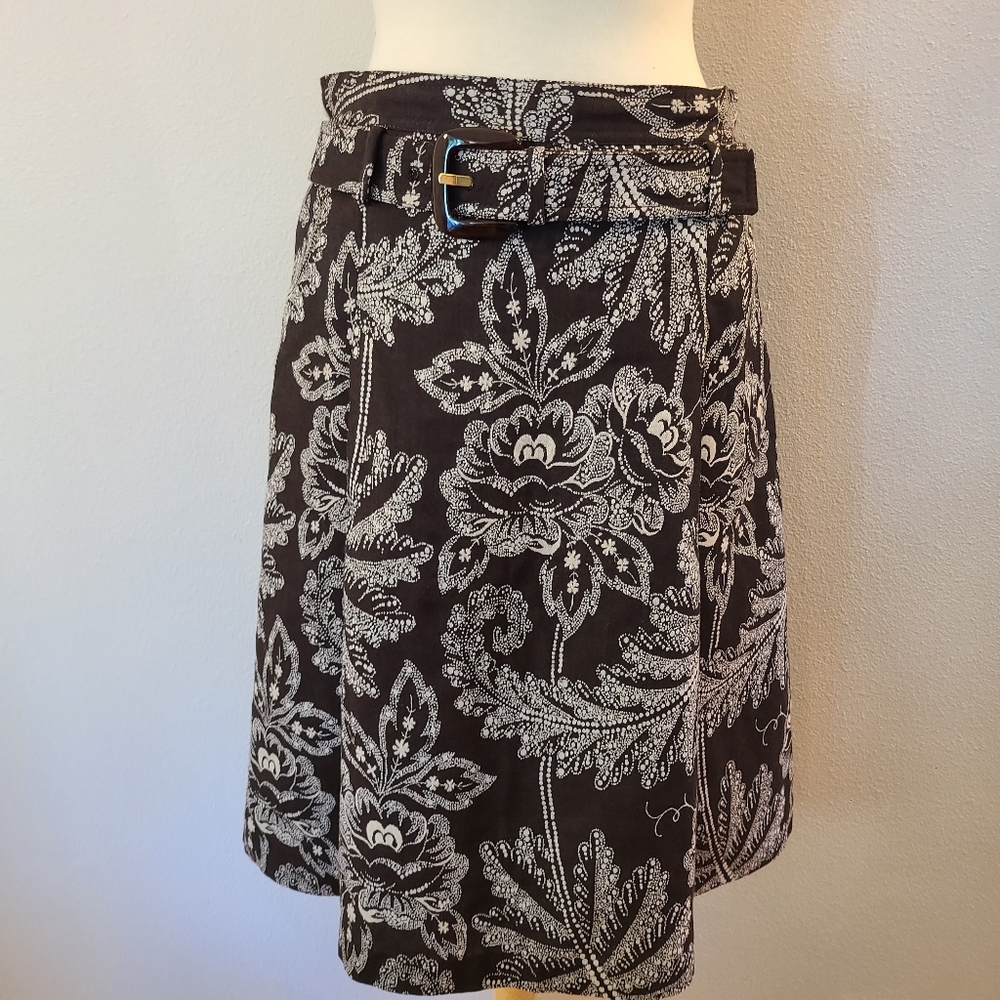 Carolina Herrera Brown Floral Printed Wool Blend Skirt